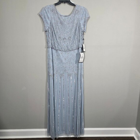 NWT Adrianna Papell Sequin bead illusion blouson dress glacier Size 18W - Picture 1 of 16